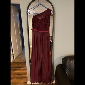 David’s Bridal one shoulder lace bridesmaid dress